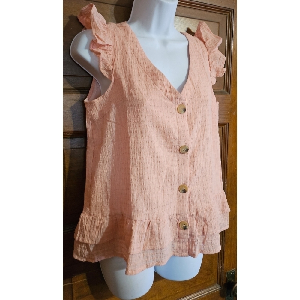 NEW V-Neck Button Down Ruffled Top - Picture 5 of 11